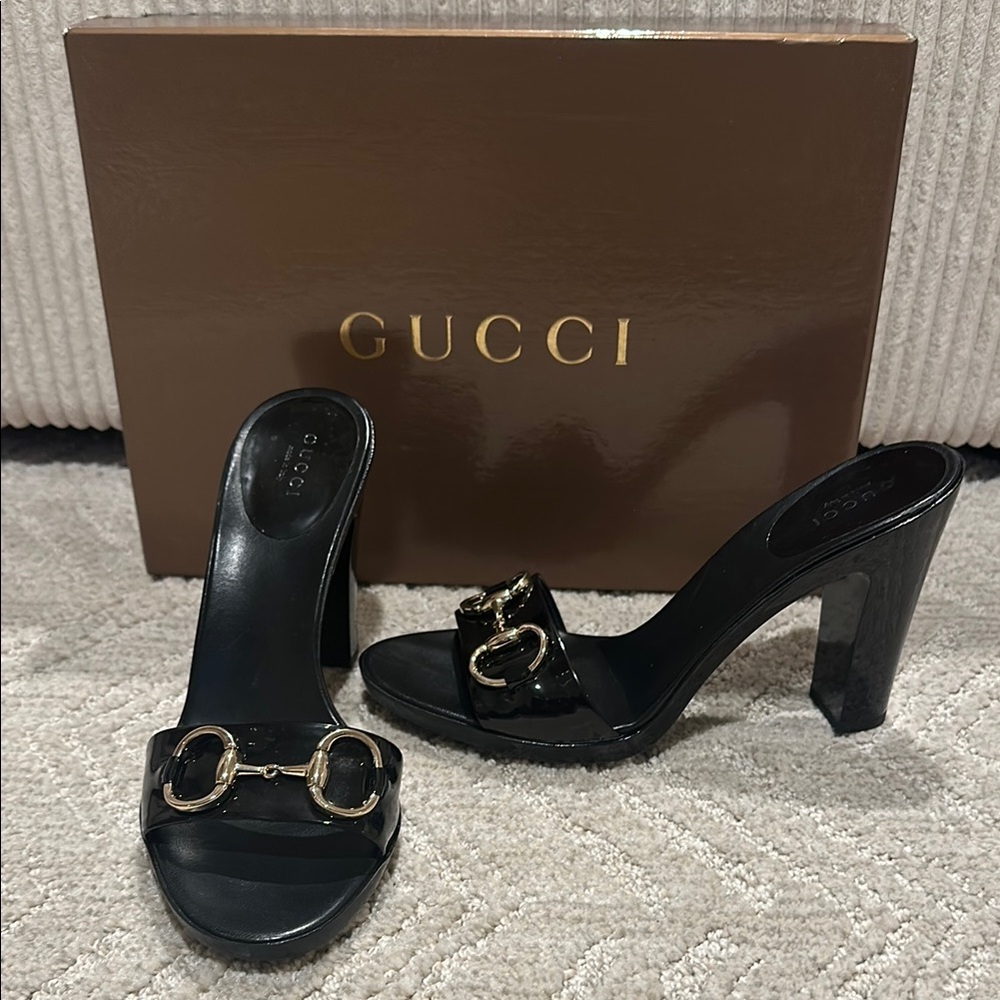 Gucci Horsebit Patent Leather Slides